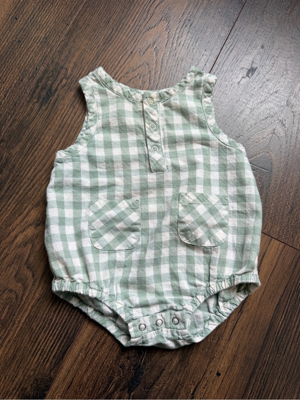 Pehr Mint Gingham Romper Bubble Cotton Size 0-3 Months